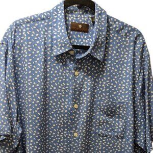 TOSCANO Blue with White leaves Short Sleeve Shirt Size XL